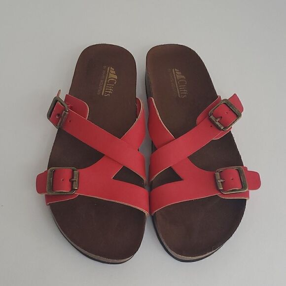 Cliffs by White Mountain Gionna Size 8 Red Comfort Sandals Crisscross Straps - Picture 1 of 8